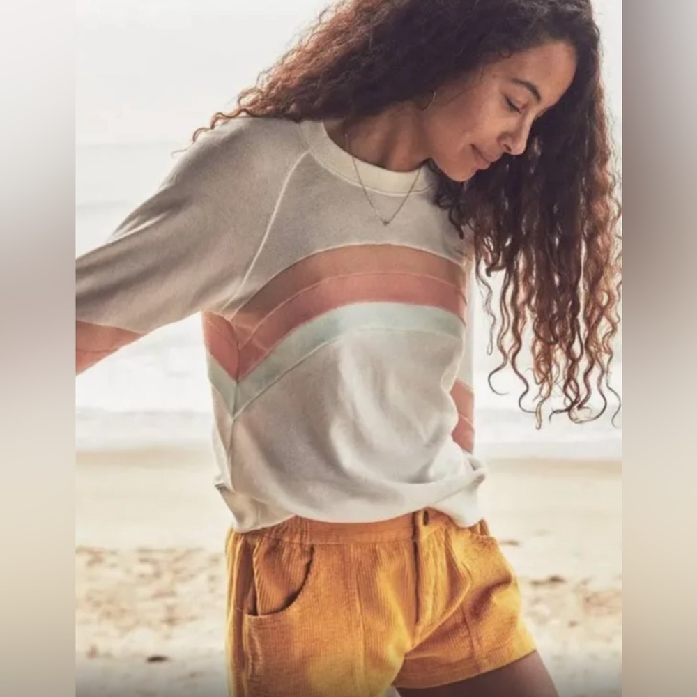 Faherty Cream Sweatshirt with Rainbow Stripes